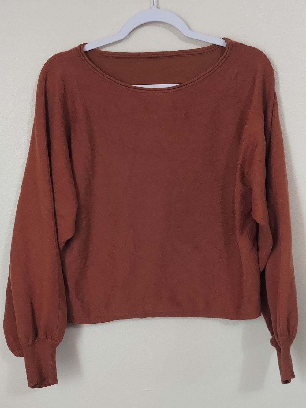 Amazon Women's Rust Crewneck Balloon Sleeve Pullover